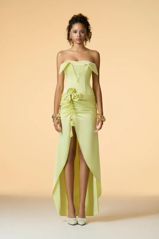 Iris Neon Lace-Up Corset Slit Maxi Dress With Rose Accent sold by Kalisa