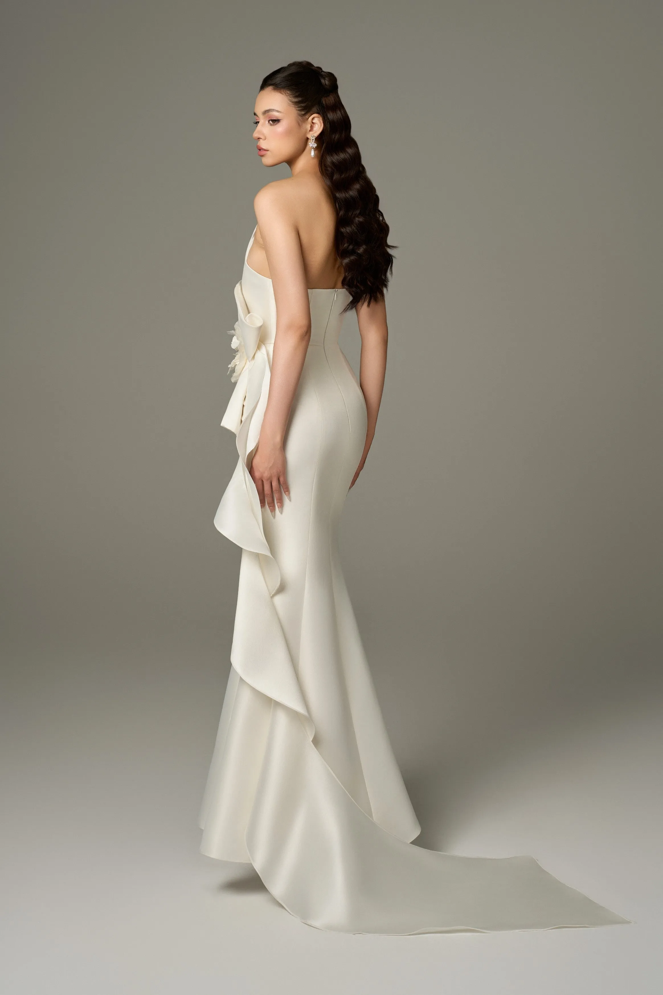 Isabella Acetate Bandeau Fishtail Gown With 3D Large Flower sold by Kalisa product image thumbnail 2