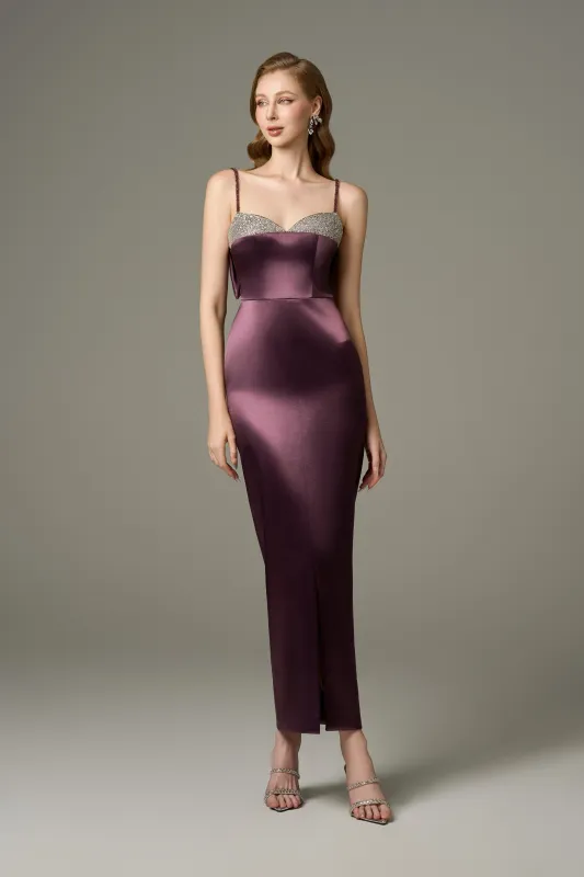 Diana Chest Embellished Bodycon Tencel Silk Maxi Dress sold by Kalisa