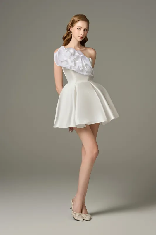 Graceful Flared Micro-Mini Dress with Floral Appliqué sold by Kalisa