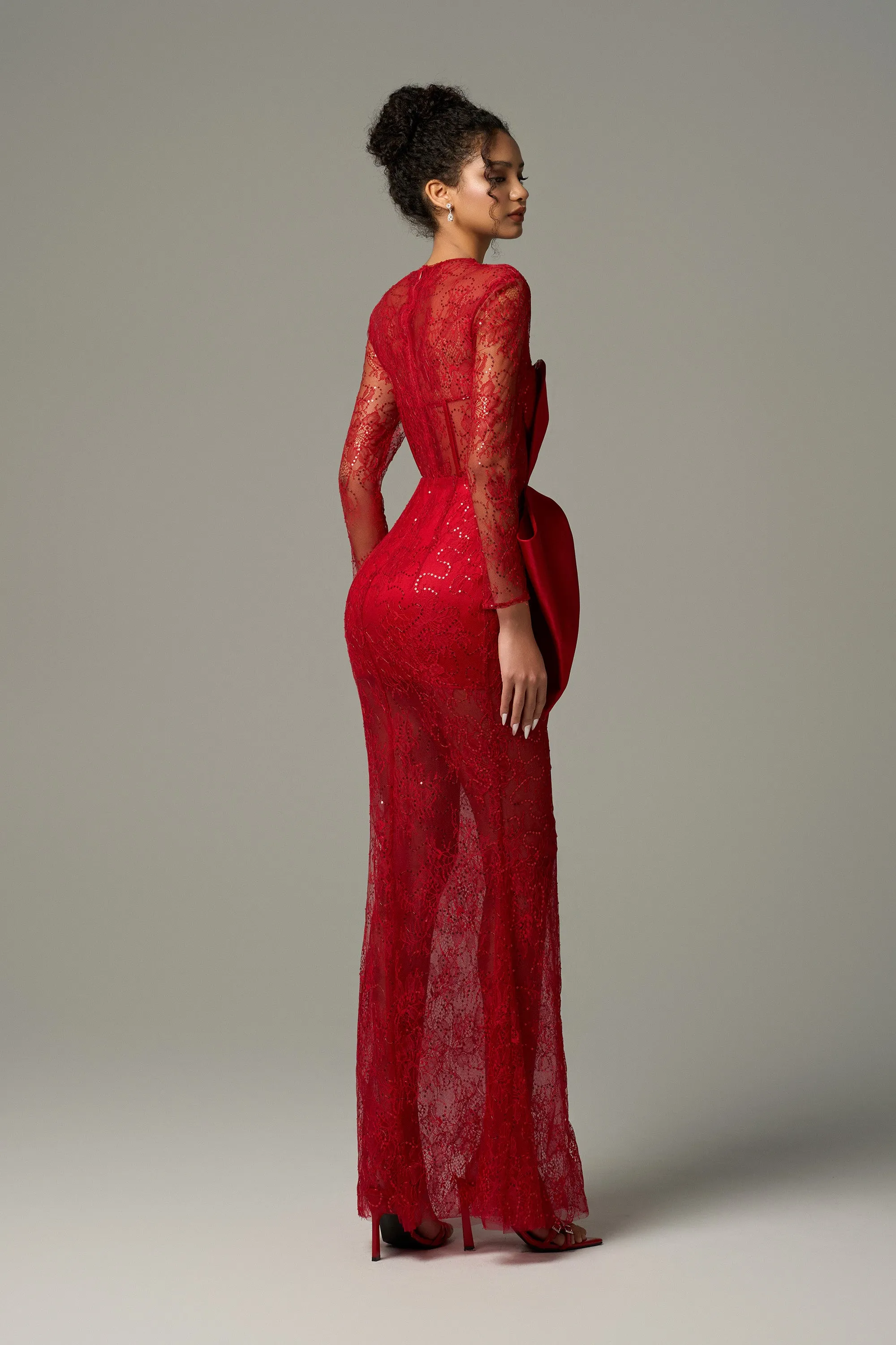 Lavinia Long Sleeve Lace Maxi Dress With Silk Oversized Bow Accent sold by Kalisa product image thumbnail 2
