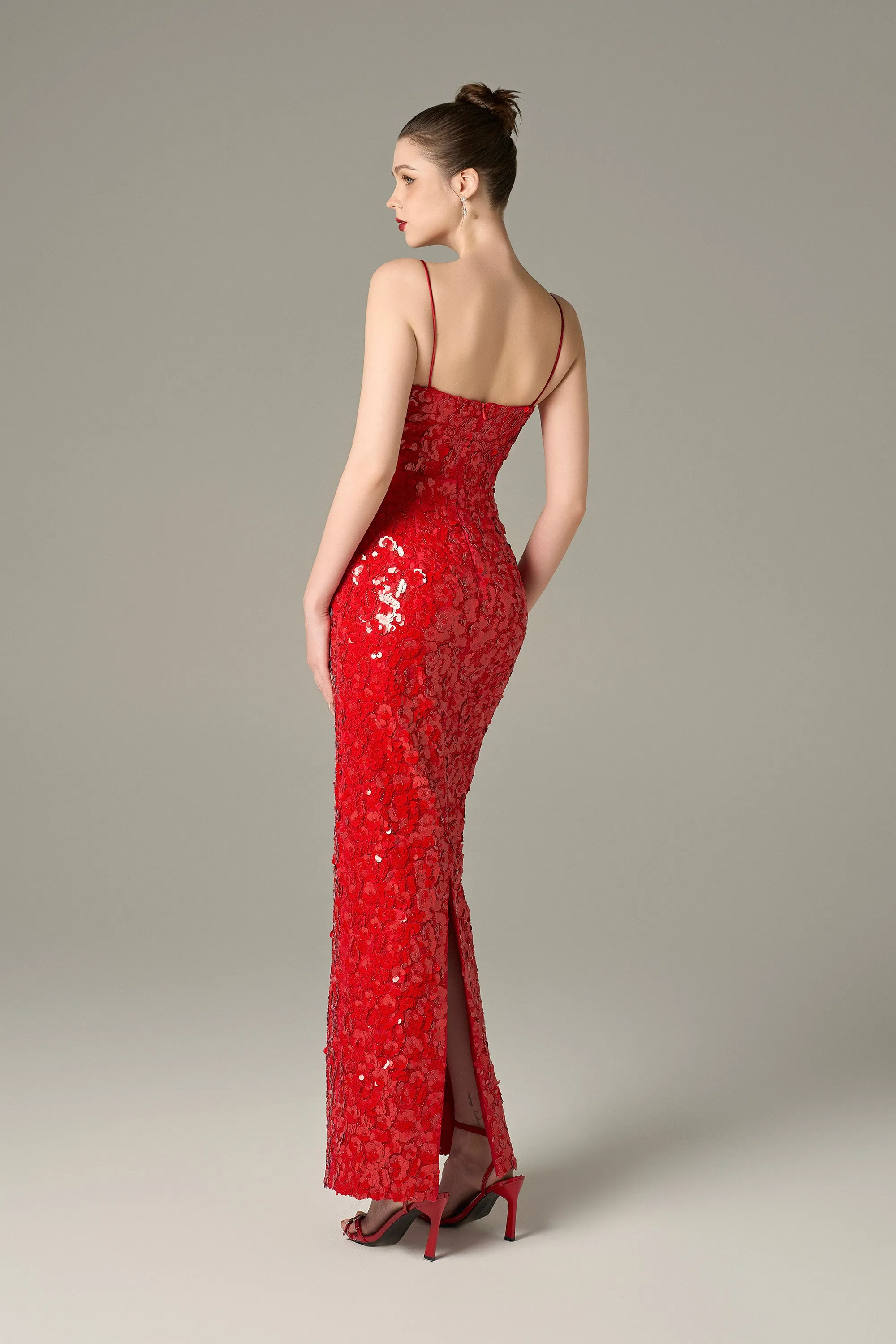 Glitzy Sequin Feathered Cold Shoulder Maxi Dress sold by Kalisa product image thumbnail 2