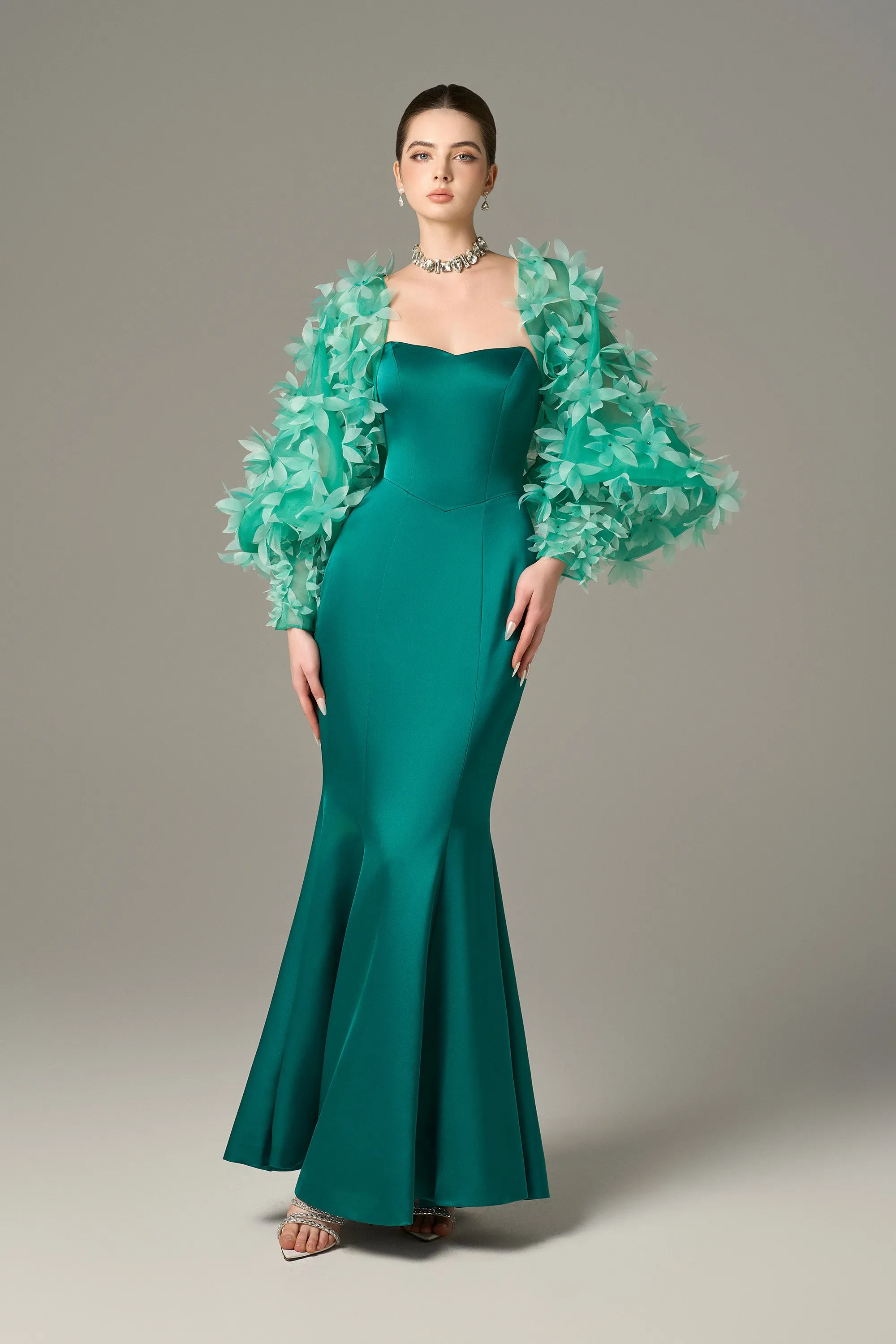 Resplendent Fishtail Gown & Floral Embellished Cape sold by Kalisa