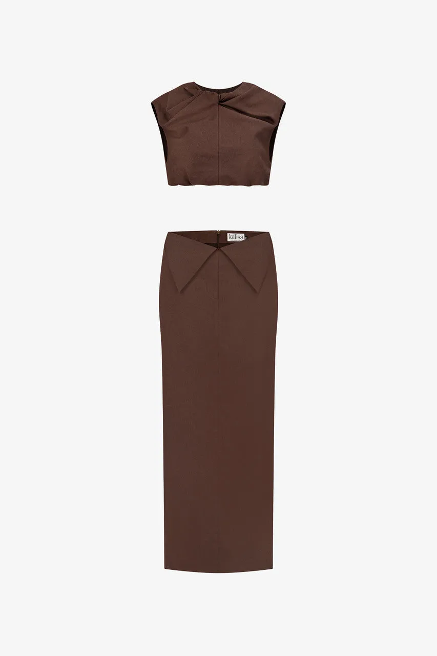 Boundary Khaki Crop Top with Maxi Dress sold by Kalisa product image thumbnail 3