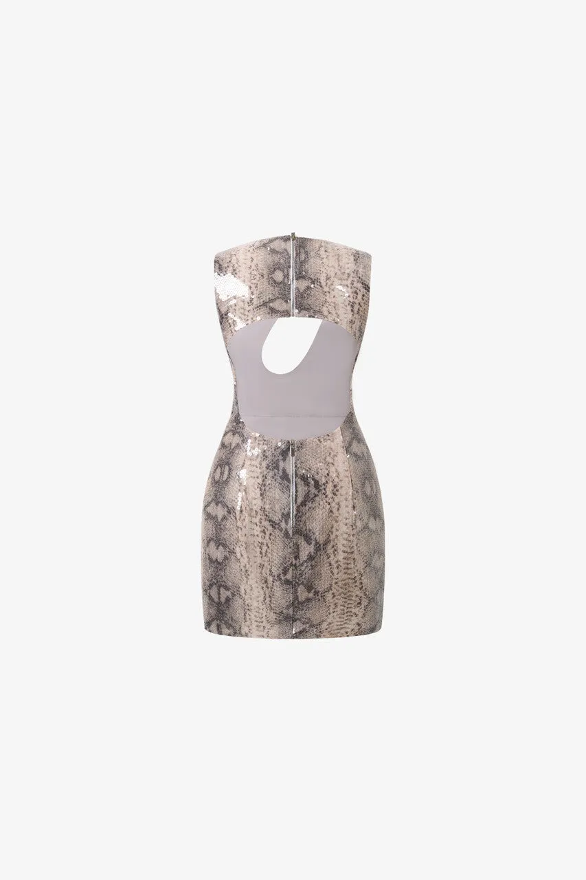 Snake-print Sequin Cutout Mini Dress sold by Kalisa product image thumbnail 4