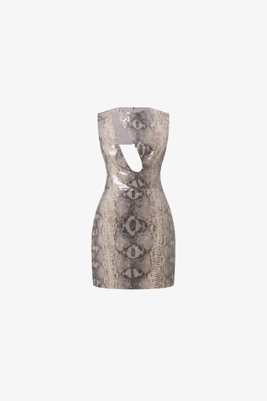 Snake-print Sequin Cutout Mini Dress sold by Kalisa product image thumbnail 2