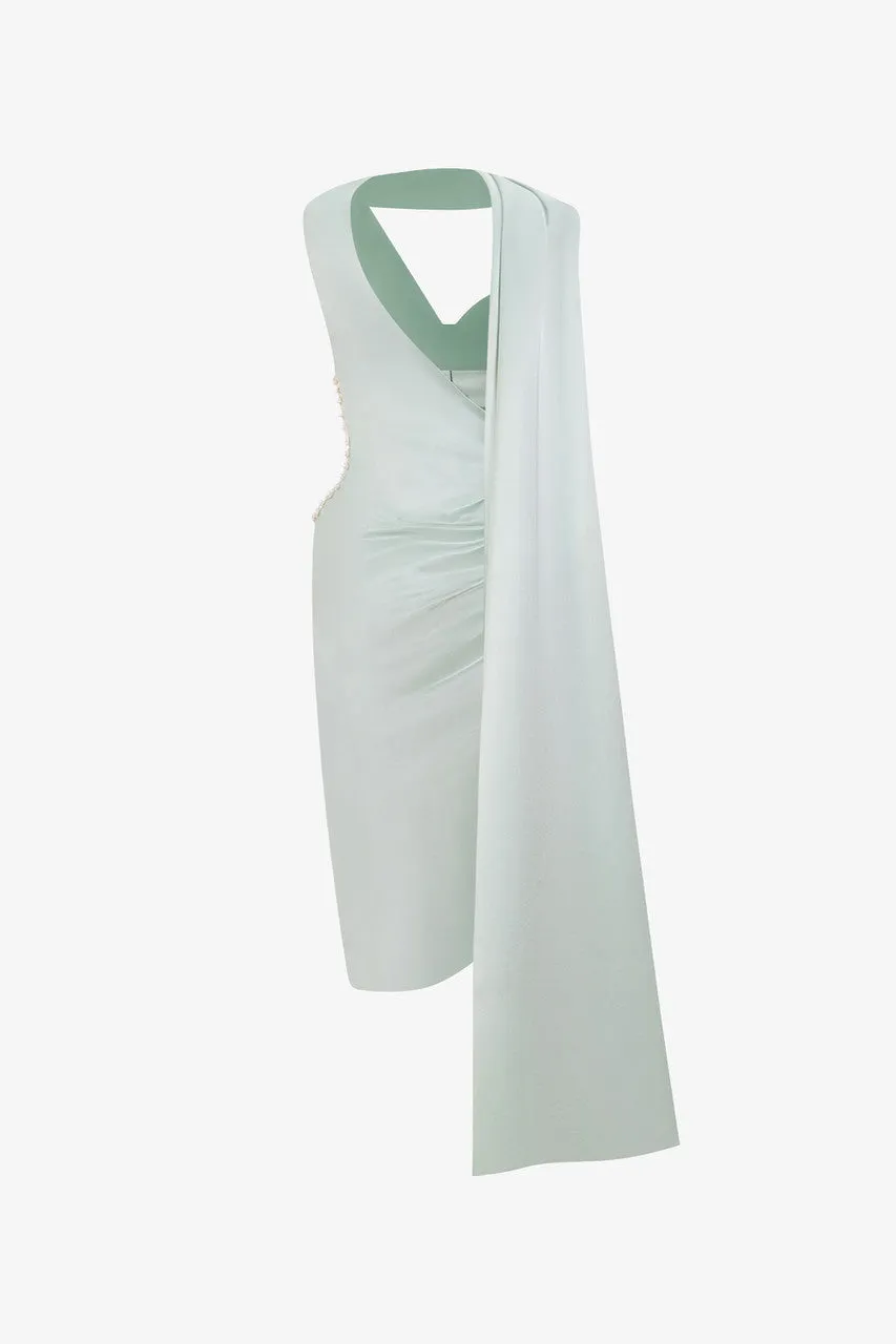 Cutaway Pearl Waist Accent Cut-Out Silk Midi Dress sold by Kalisa product image thumbnail 4