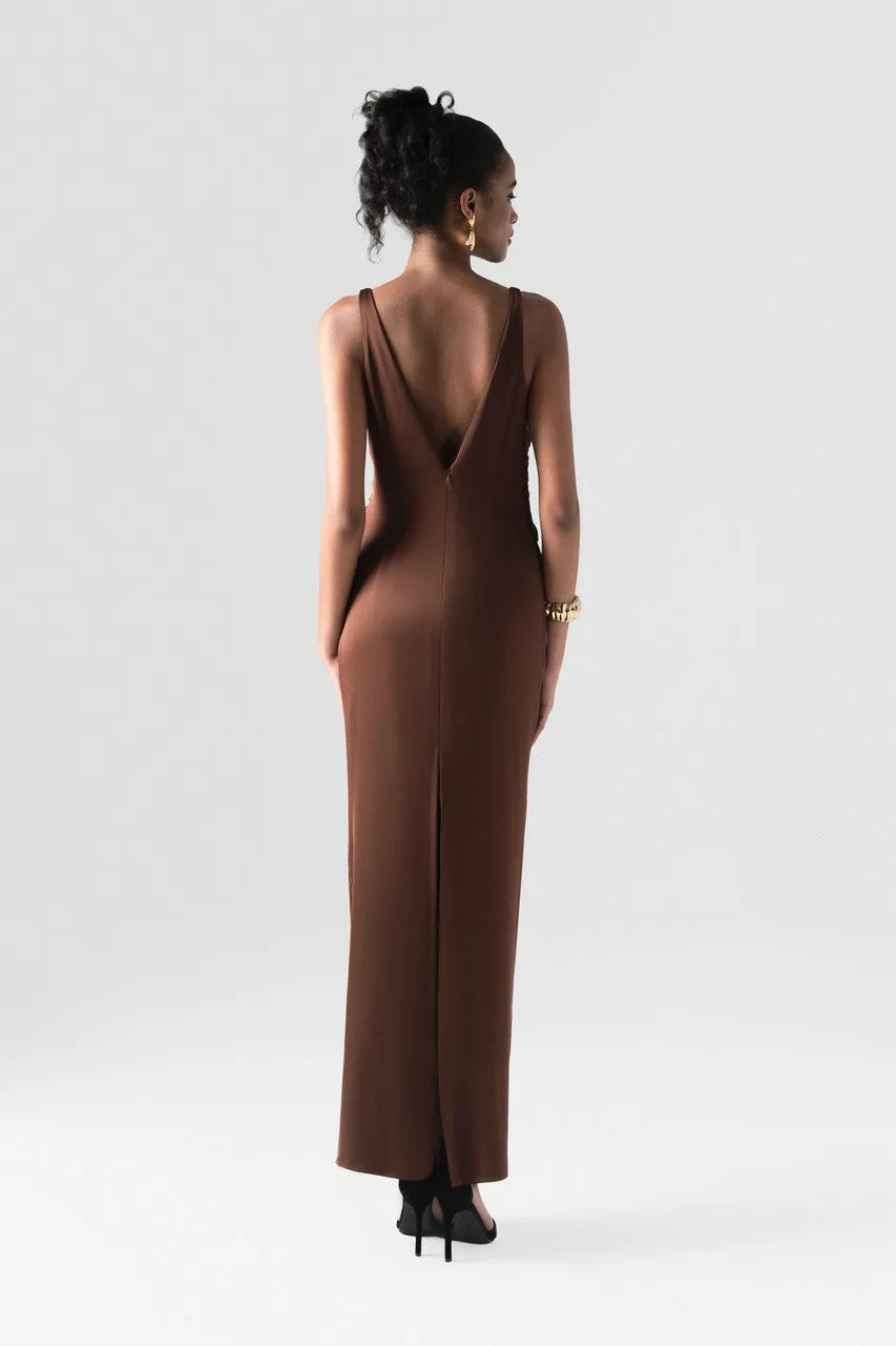 Untamed Mocha Twist Front Gown with Deep V-Neck sold by Kalisa product image thumbnail 3