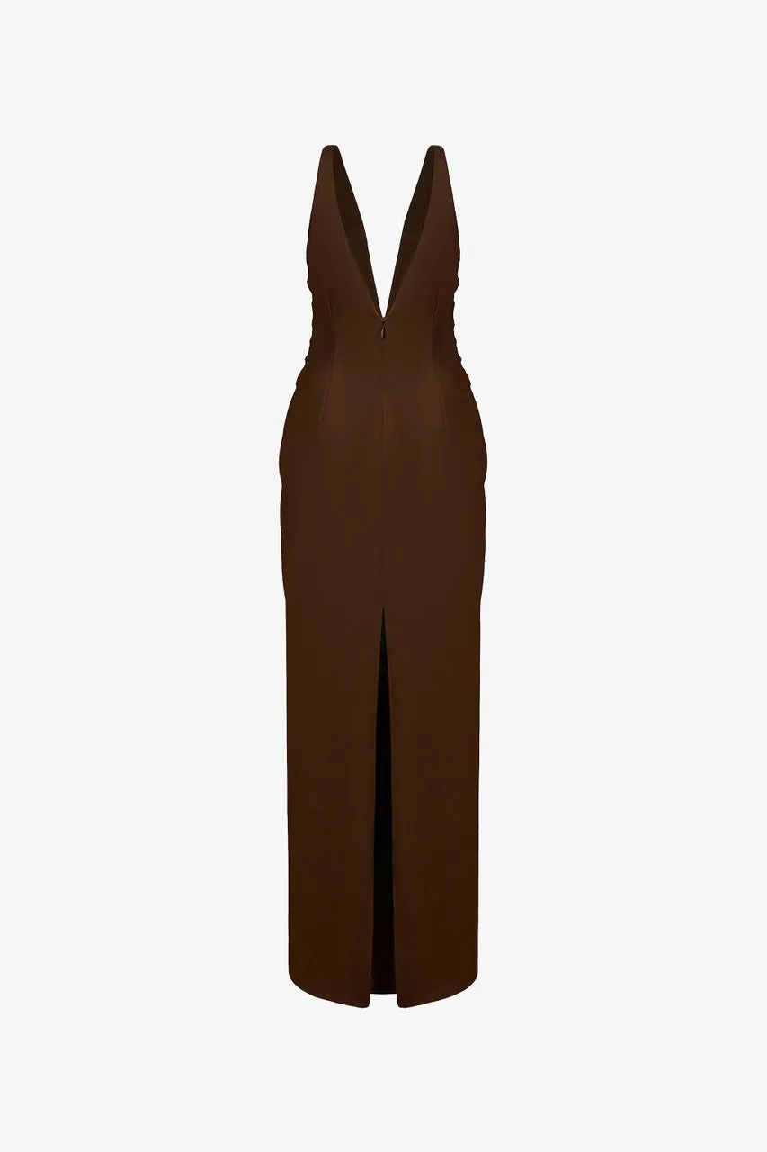 Untamed Mocha Twist Front Gown with Deep V-Neck sold by Kalisa product image thumbnail 4
