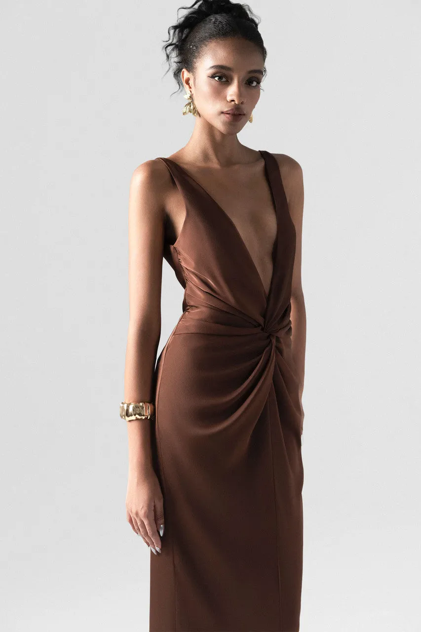 Untamed Mocha Twist Front Gown with Deep V-Neck sold by Kalisa product image thumbnail 5