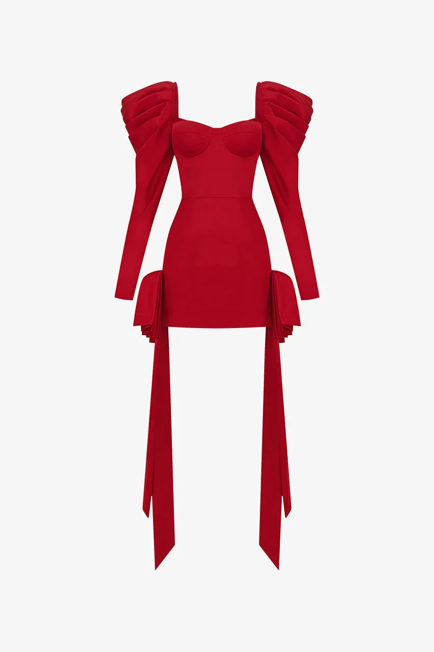 Avant-Garde Puffed Sleeves Corset Mini Silk Dress sold by Kalisa product image thumbnail 2