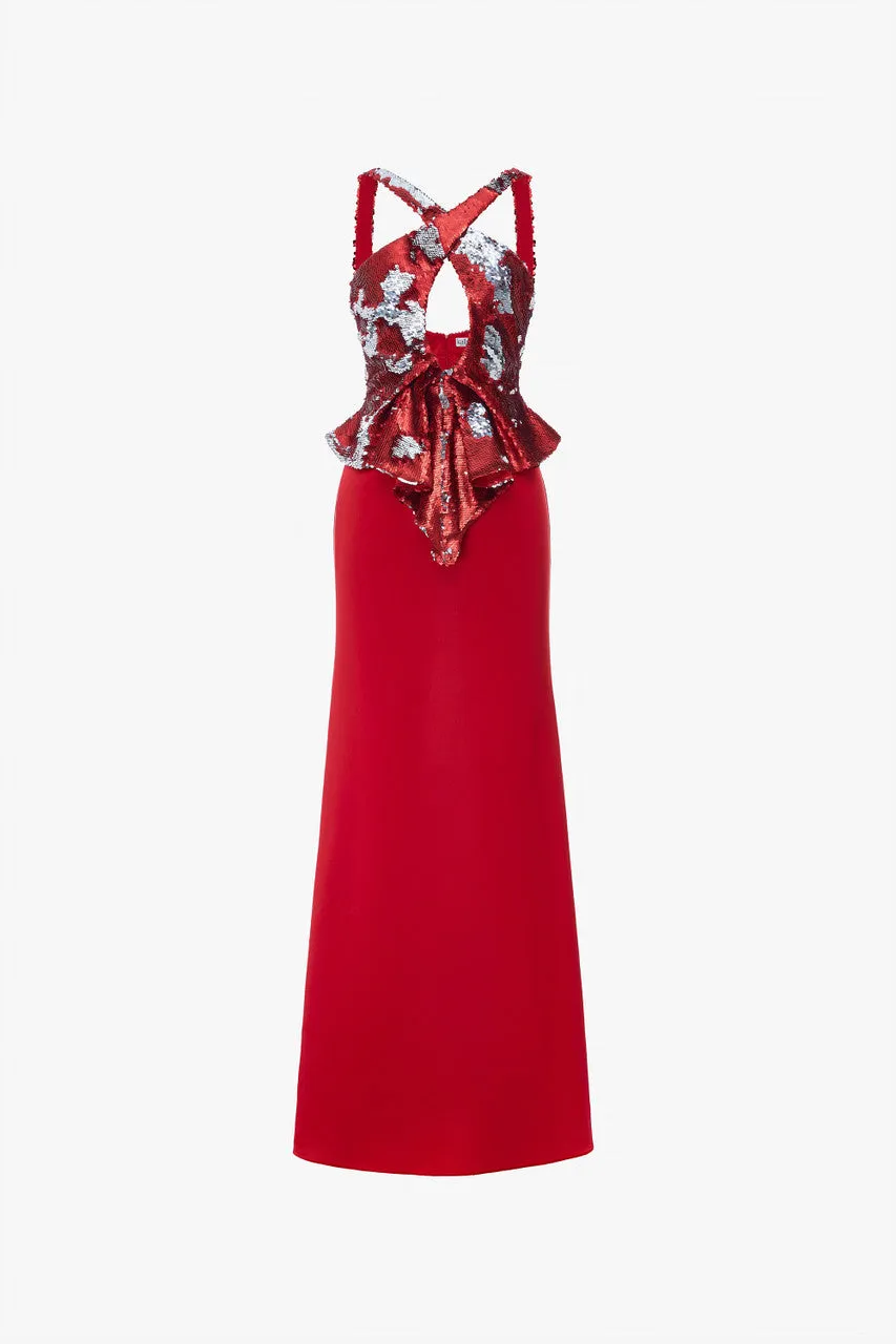 Reversible Red & Silver Halter Neck Sequin Silk Gown sold by Kalisa product image thumbnail 2