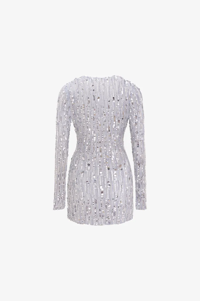 Dazzle Sequin Long-Sleeve V-Neck Mini Dress sold by Kalisa product image thumbnail 4