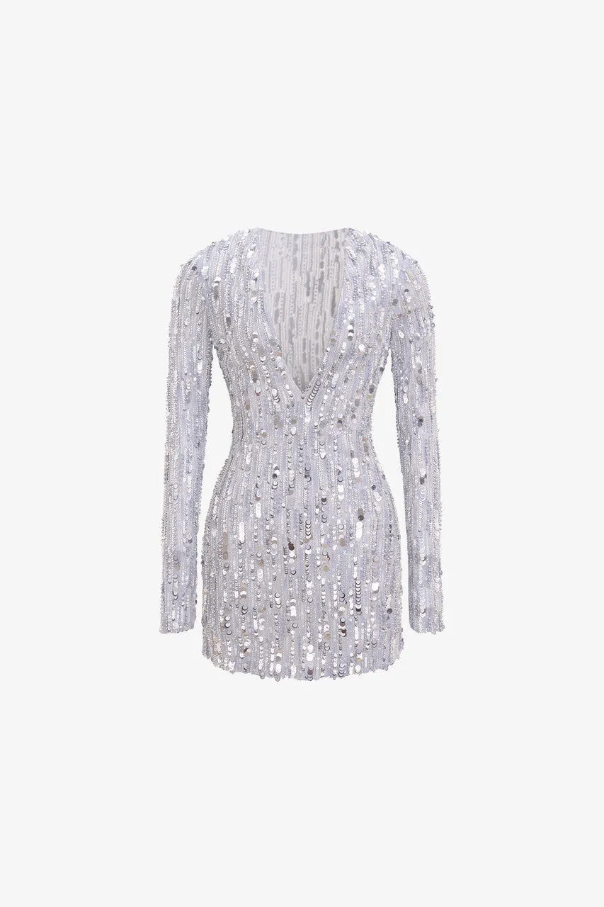 Dazzle Sequin Long-Sleeve V-Neck Mini Dress sold by Kalisa product image thumbnail 2