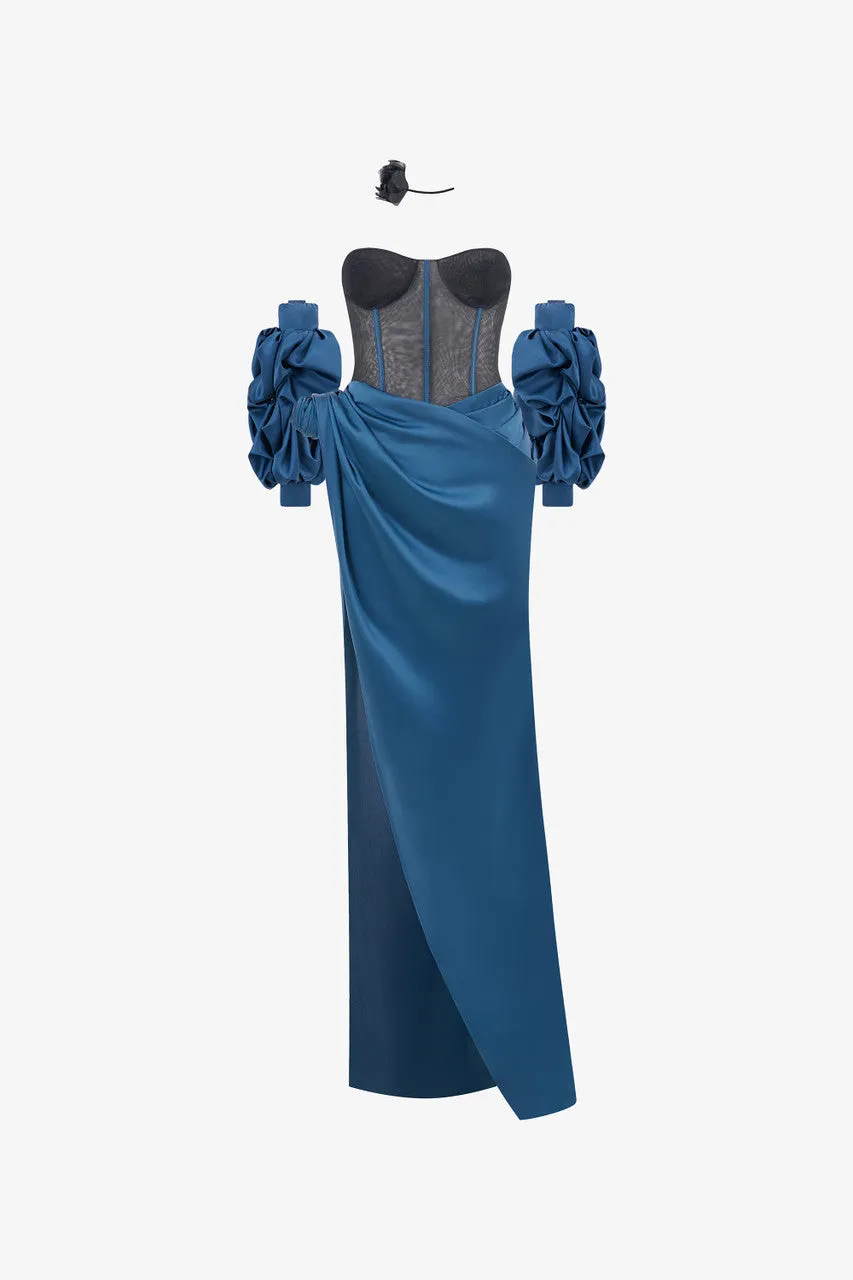 Regalia Black Mesh Corset High Slit Maxi Dress sold by Kalisa product image thumbnail 2