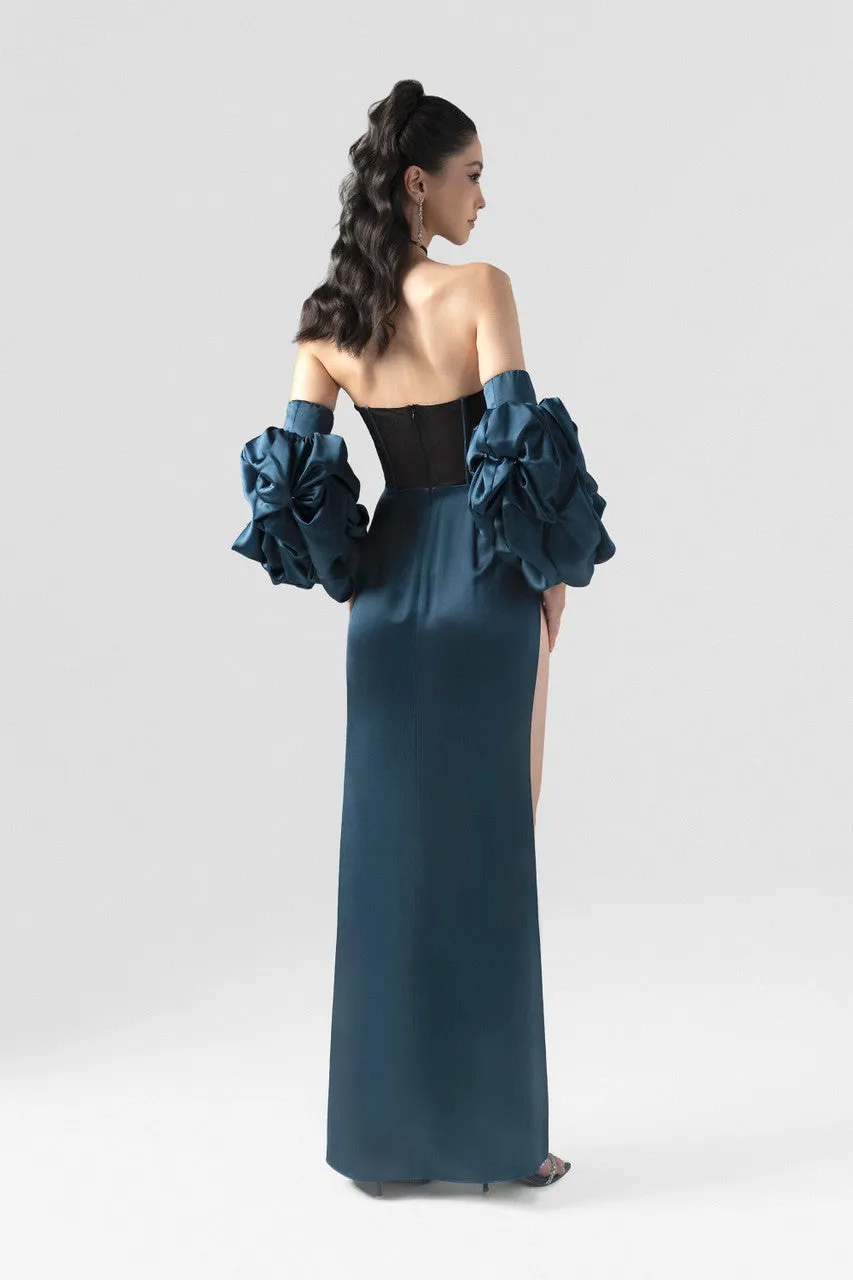 Regalia Black Mesh Corset High Slit Maxi Dress sold by Kalisa product image thumbnail 3