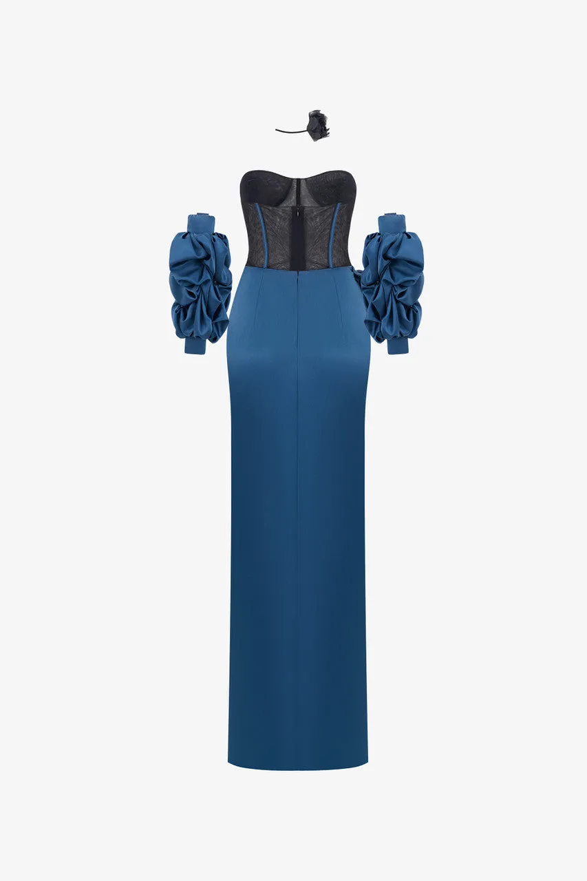 Regalia Black Mesh Corset High Slit Maxi Dress sold by Kalisa product image thumbnail 4