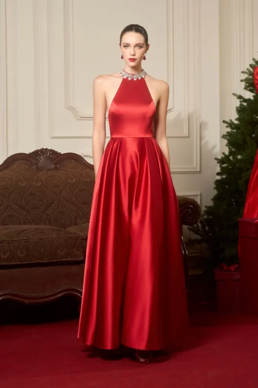 Treasure Crystal Embellished Halter Neck Silk Gown sold by Kalisa