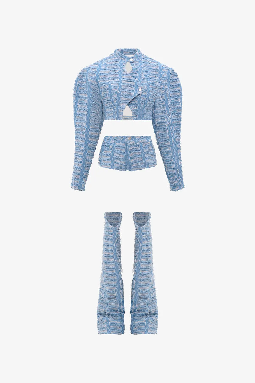 Suiting Denim Jacket and Shorts Set with Puffy Sleeves sold by Kalisa product image thumbnail 2