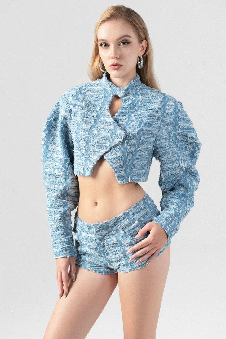 Suiting Denim Jacket and Shorts Set with Puffy Sleeves sold by Kalisa product image thumbnail 5