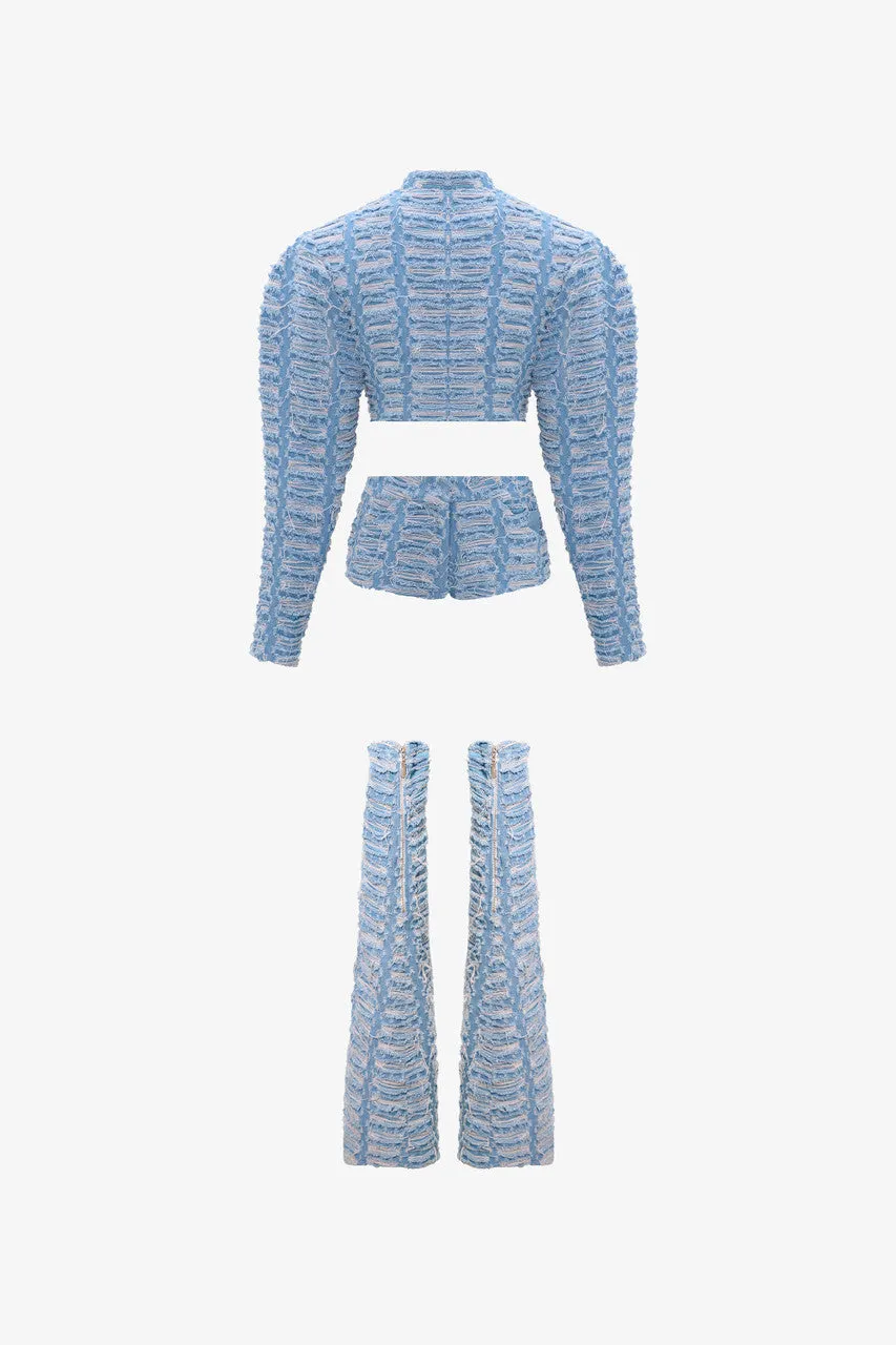 Suiting Denim Jacket and Shorts Set with Puffy Sleeves sold by Kalisa product image thumbnail 4