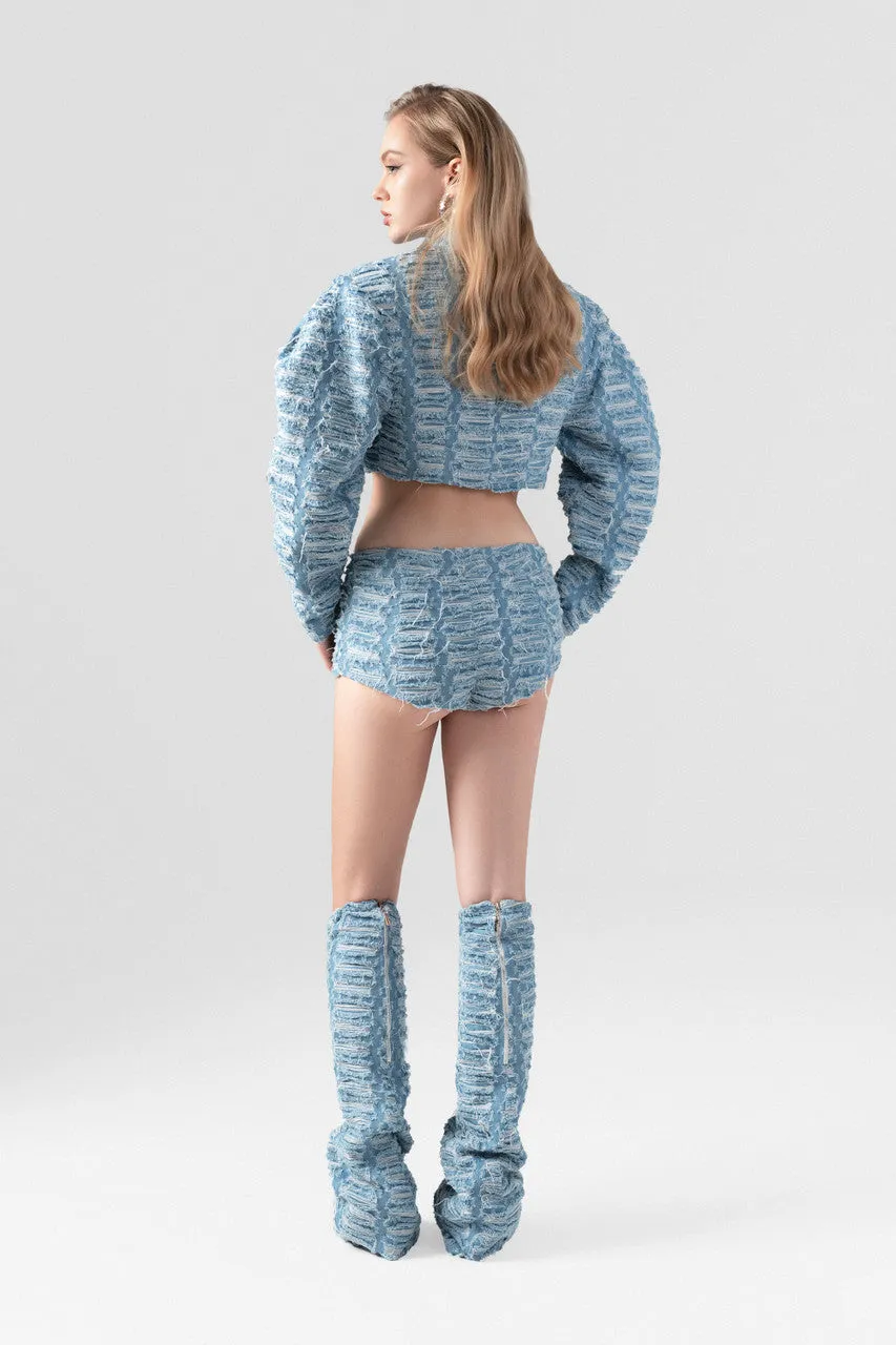 Suiting Denim Jacket and Shorts Set with Puffy Sleeves sold by Kalisa product image thumbnail 3