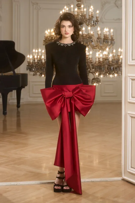 Revolutionary Elegant Red Bow Evening Ensemble sold by Kalisa