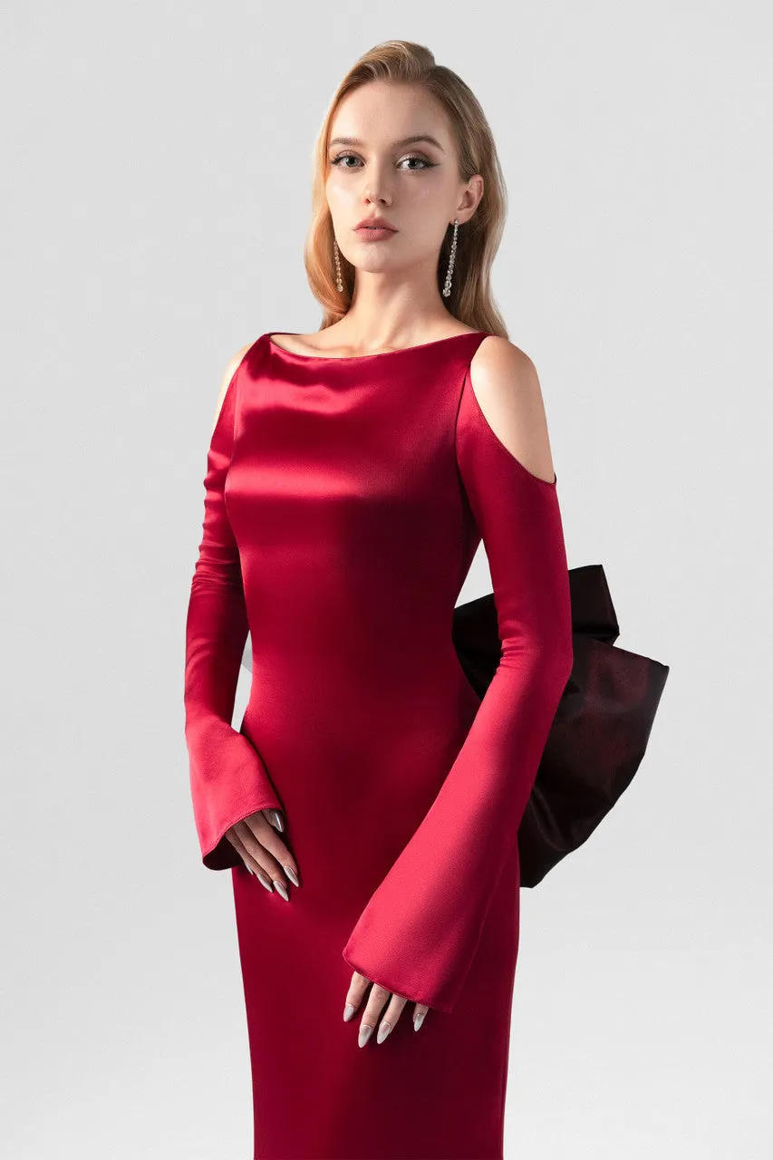 Sublime Off-Shoulder Dramatic Bow Accent Silk Gown sold by Kalisa product image thumbnail 5