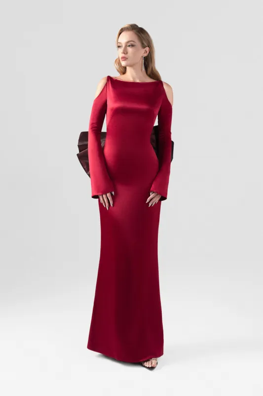 Sublime Off-Shoulder Dramatic Bow Accent Silk Gown sold by Kalisa