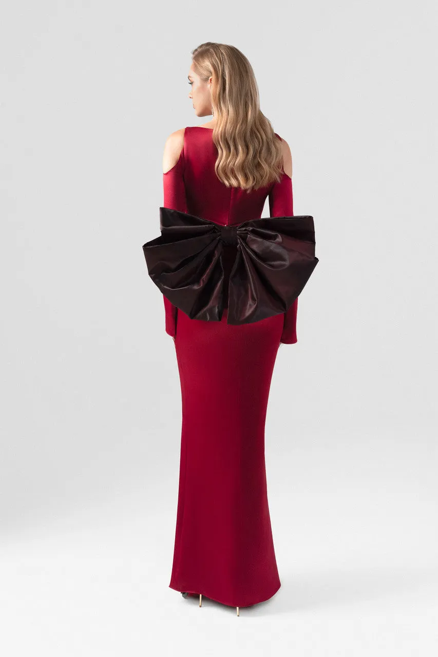 Sublime Off-Shoulder Dramatic Bow Accent Silk Gown sold by Kalisa product image thumbnail 3