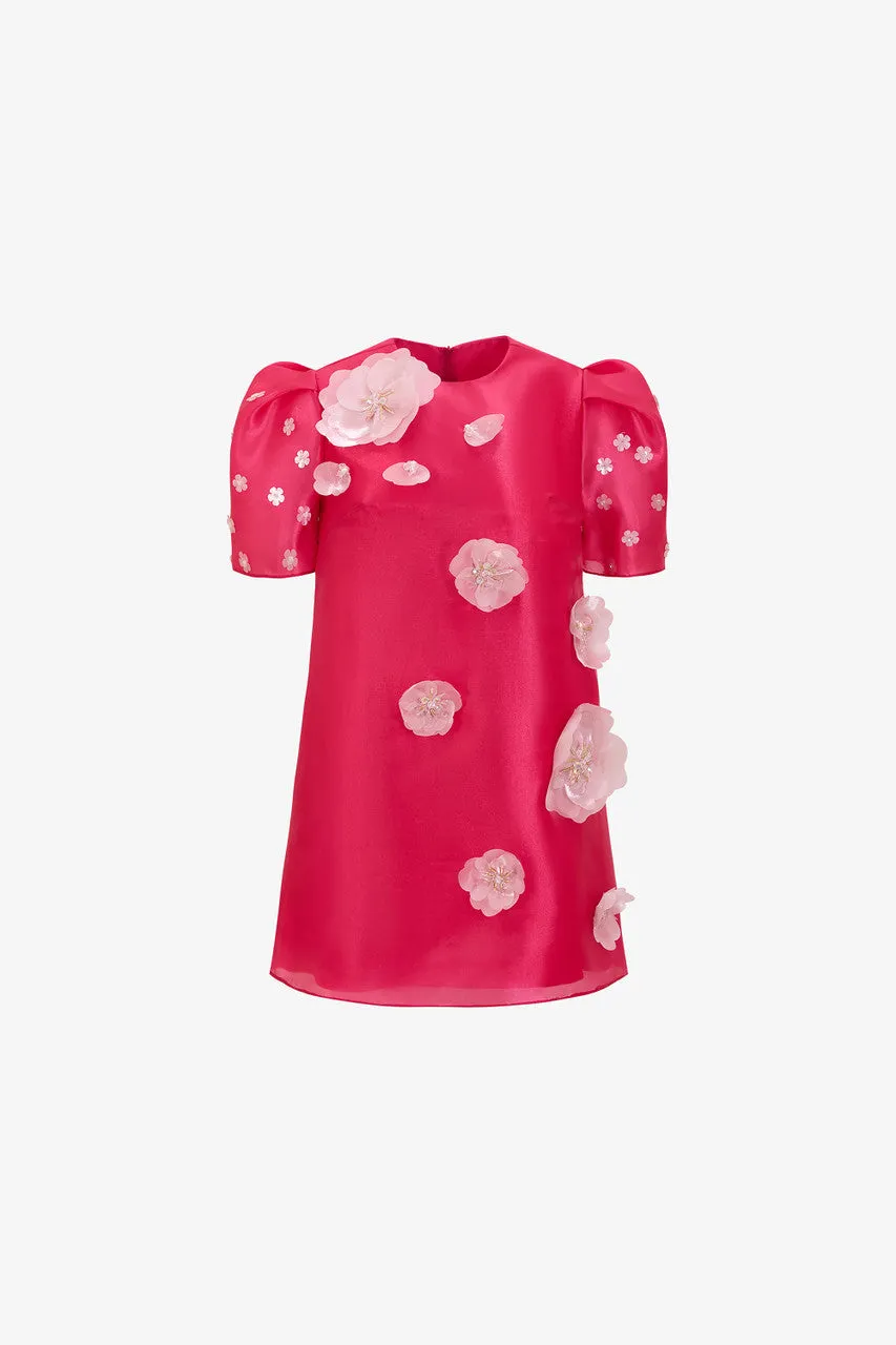 Rosewood Silk Organza Dress with Floral Appliqués sold by Kalisa product image thumbnail 2
