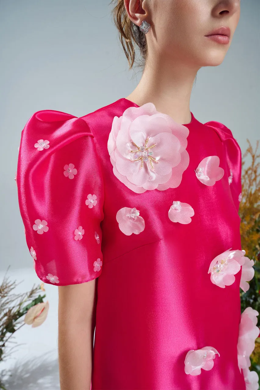 Rosewood Silk Organza Dress with Floral Appliqués sold by Kalisa product image thumbnail 5