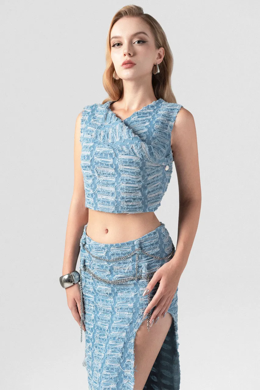 Experimental Sleeveless Top and Thigh High Slit Skirt Set sold by Kalisa product image thumbnail 5