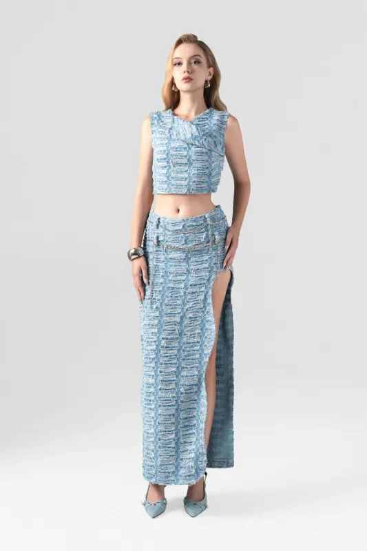 Experimental Sleeveless Top and Thigh High Slit Skirt Set sold by Kalisa