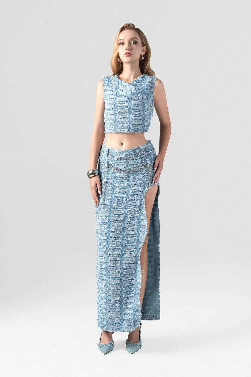 Experimental Sleeveless Top and Thigh High Slit Skirt Set sold by Kalisa