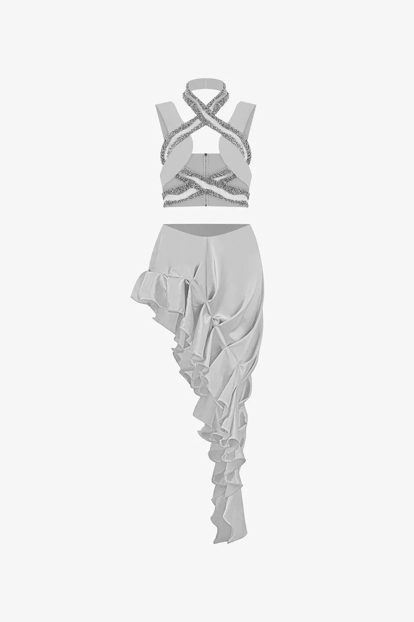 Rocker Cross Strap Crop Top & High-Low Skirt Set sold by Kalisa product image thumbnail 2