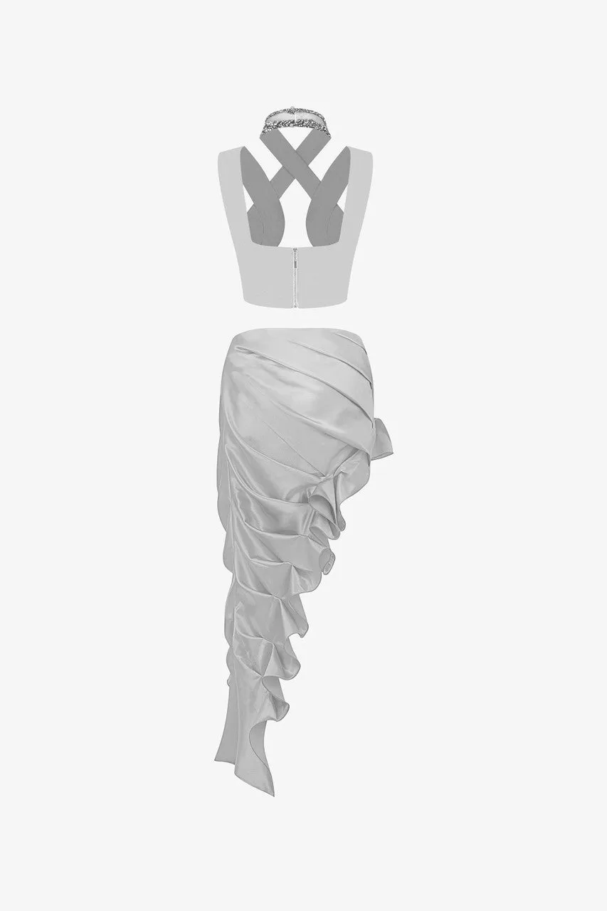 Rocker Cross Strap Crop Top & High-Low Skirt Set sold by Kalisa product image thumbnail 4