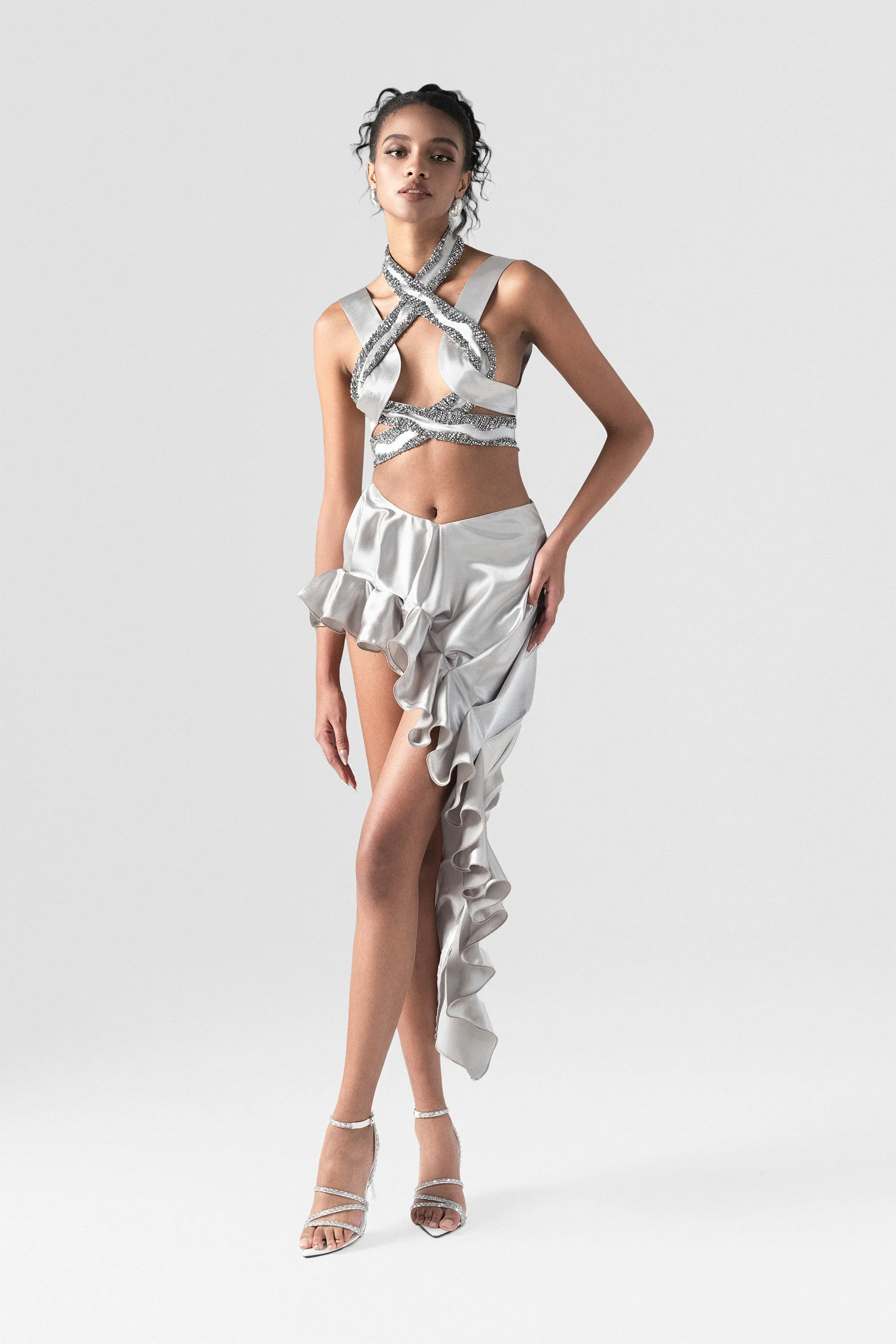 Rocker Cross Strap Crop Top & High-Low Skirt Set sold by Kalisa product image thumbnail 3