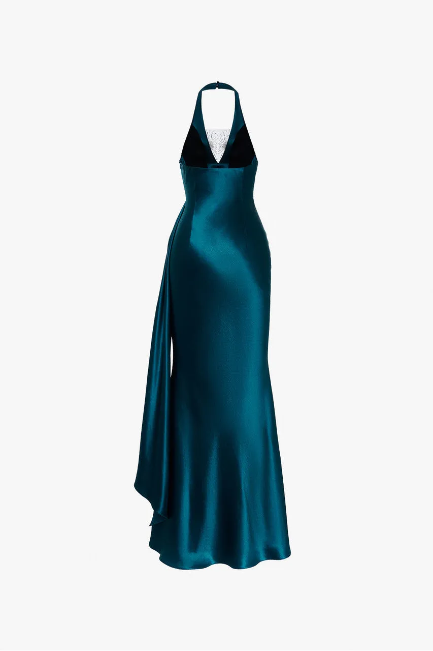 Dark Mallard Drape Detail Wrap Silk Maxi Dress sold by Kalisa product image thumbnail 4