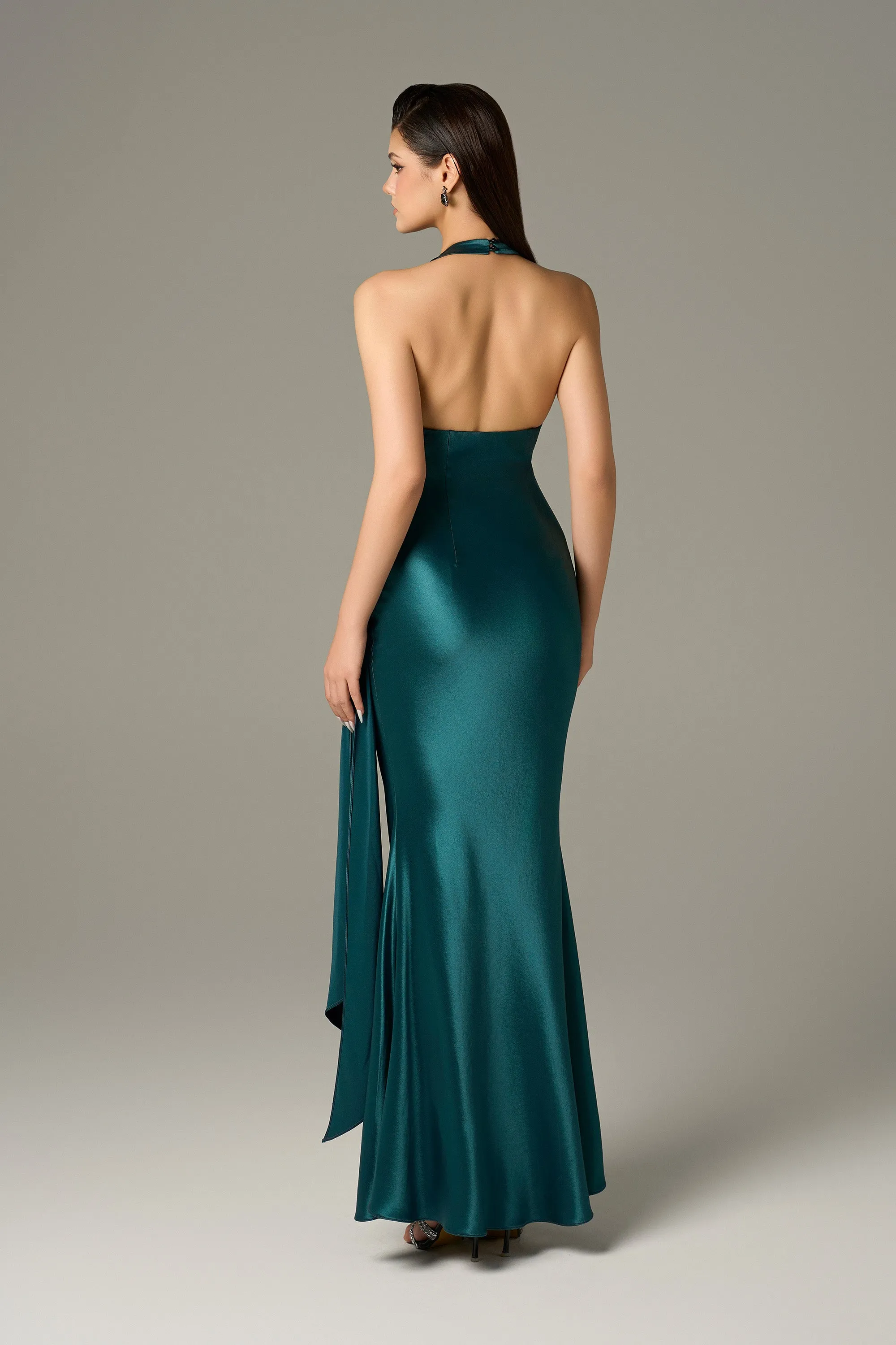 Dark Mallard Drape Detail Wrap Silk Maxi Dress sold by Kalisa product image thumbnail 3