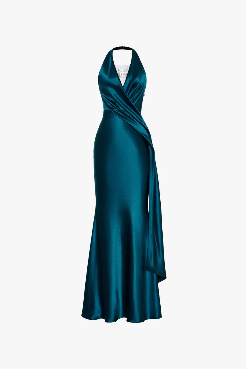 Dark Mallard Drape Detail Wrap Silk Maxi Dress sold by Kalisa product image thumbnail 2