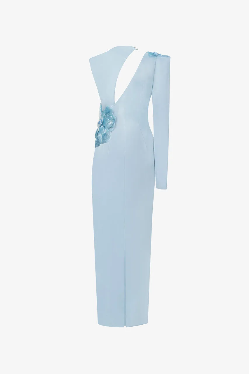 Décolletage Floral Accent Waist Silk Maxi Dress sold by Kalisa product image thumbnail 4