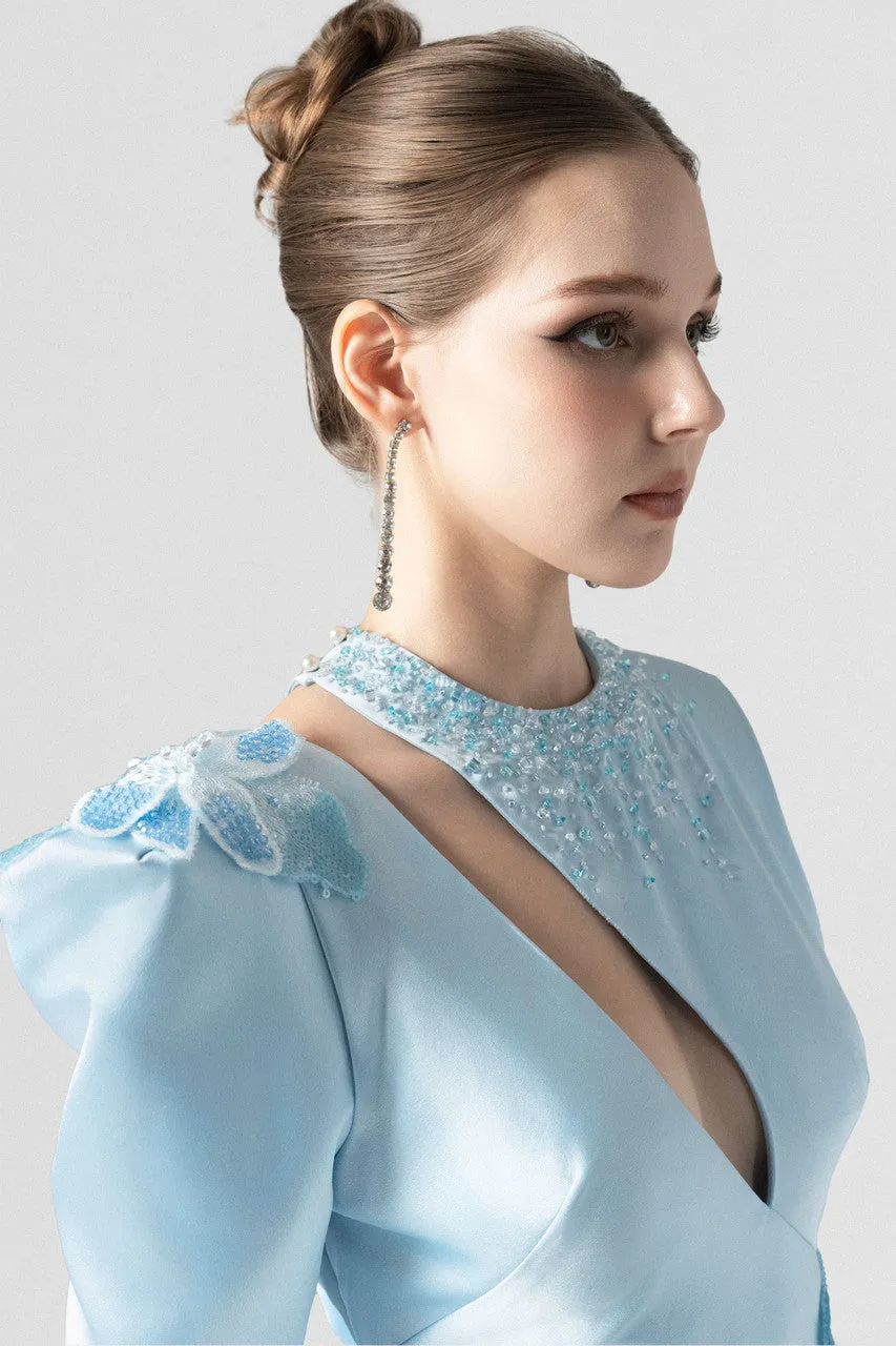 Décolletage Floral Accent Waist Silk Maxi Dress sold by Kalisa product image thumbnail 5