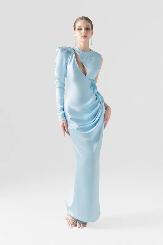 Décolletage Floral Accent Waist Silk Maxi Dress sold by Kalisa