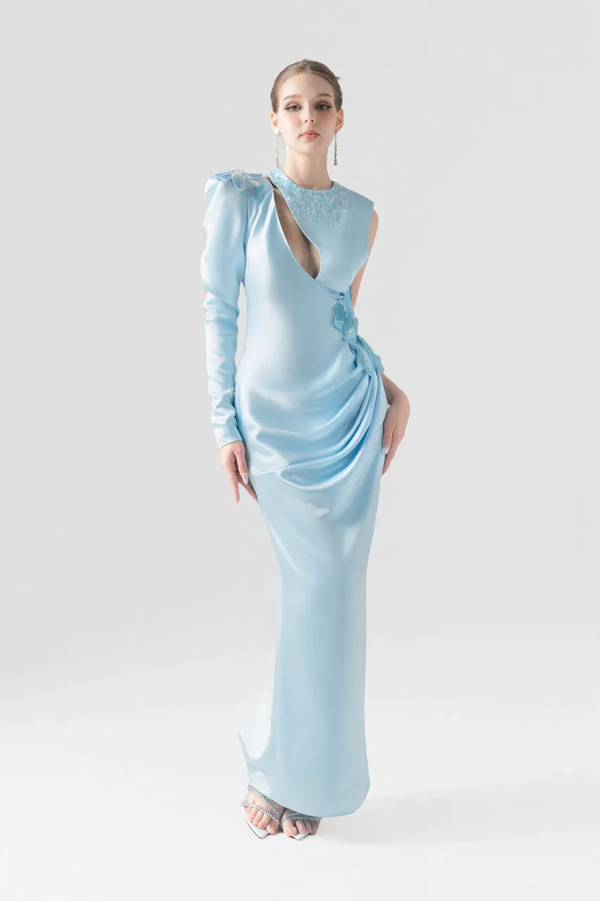 Décolletage Floral Accent Waist Silk Maxi Dress sold by Kalisa