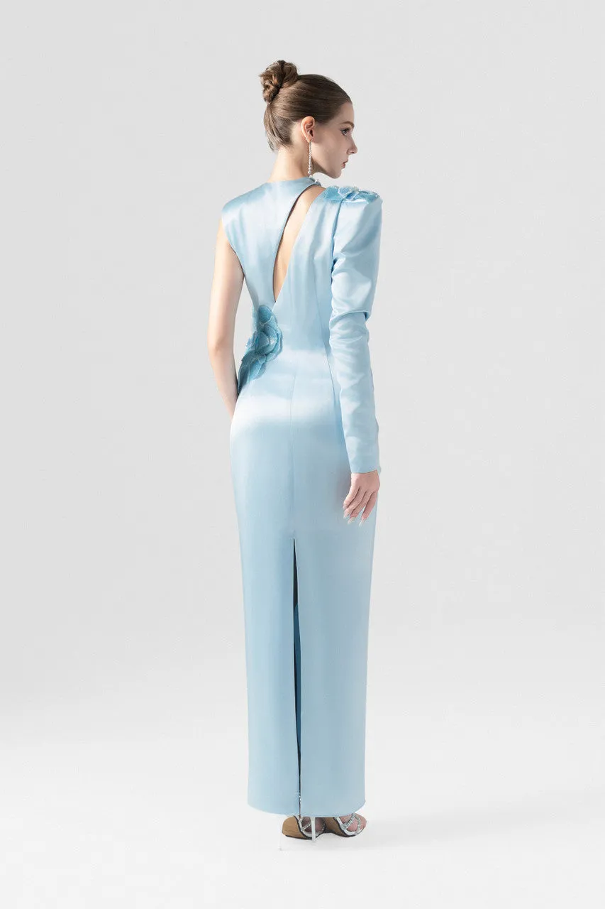 Décolletage Floral Accent Waist Silk Maxi Dress sold by Kalisa product image thumbnail 3