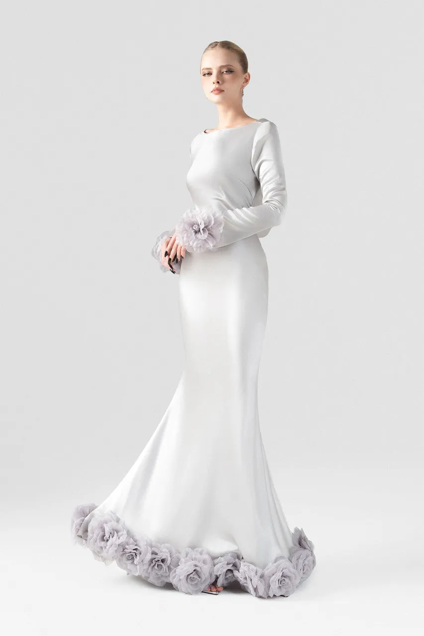 Masterpiece Mermaid Silk Gown With Handcrafted Flowers sold by Kalisa