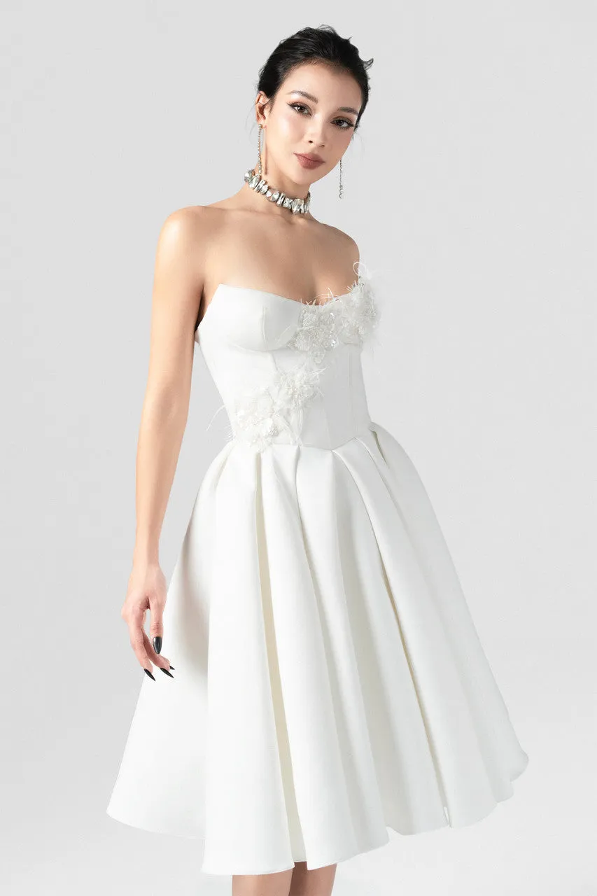 Serenade Corset-Bodice Midi Dress with Feather and Beaded Appliqué sold by Kalisa product image thumbnail 5