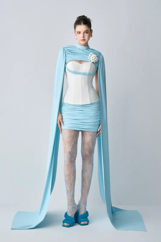 Amara Cape Sleeves And Corset Top, Mini Skirt Set sold by Kalisa