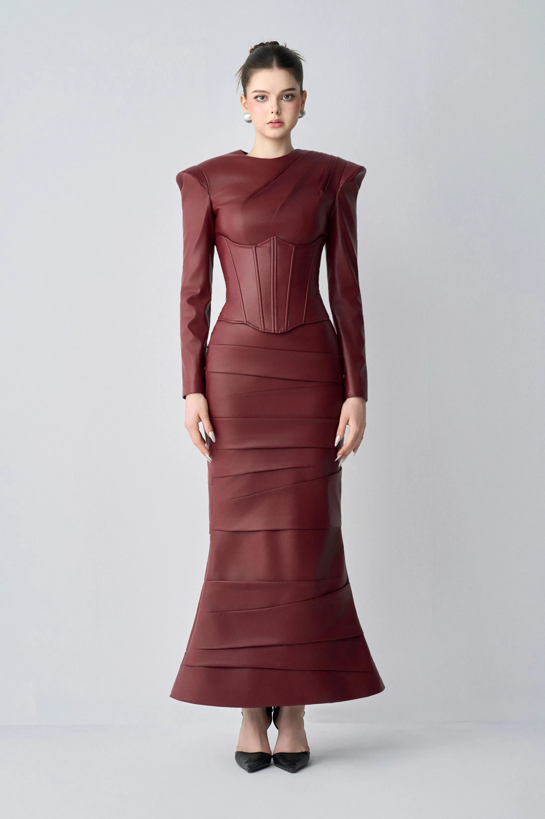 Noiré Long Sleeves, Corset And Maxi Dress Set In Leather sold by Kalisa product image thumbnail 4